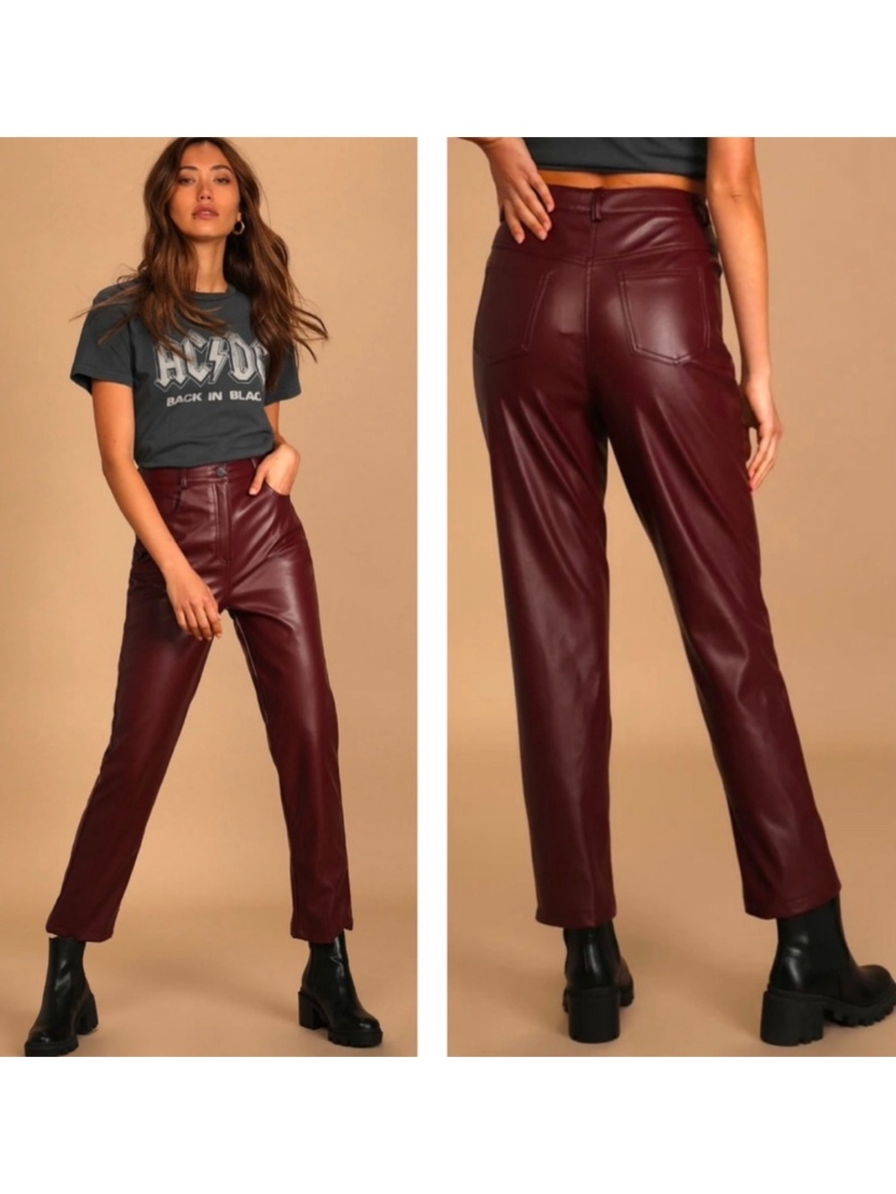 Lulus Hit Your Mark Burgundy Vegan Leather Straight Leg Pants